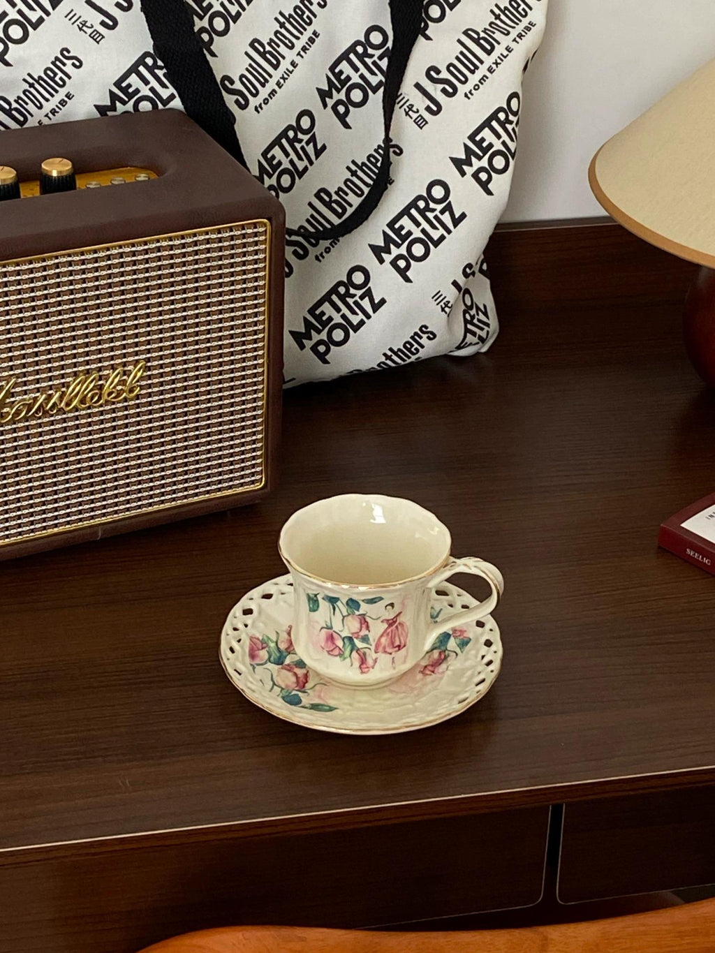 Vintage European Rose Trim Bone China Coffee Cup and Saucer Set - Afternoon Tea Gift Box | Elegant Hostess Gift Drinkware