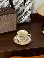 Vintage European Rose Trim Bone China Coffee Cup and Saucer Set - Afternoon Tea Gift Box | Elegant Hostess Gift Drinkware