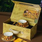 European Vintage Bone China Coffee & Tea Cup - Hand-Painted Gold Famous Painting Gift Box - Water Glass