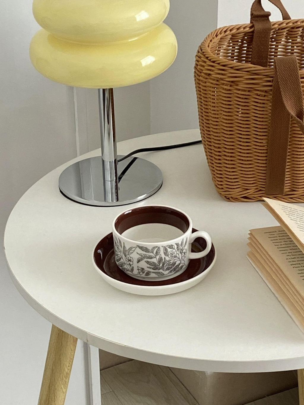 Vintage Brown Hibiscus Ceramic Cup and Saucer Set - Afternoon Tea Coffee Cup | Birthday Gift