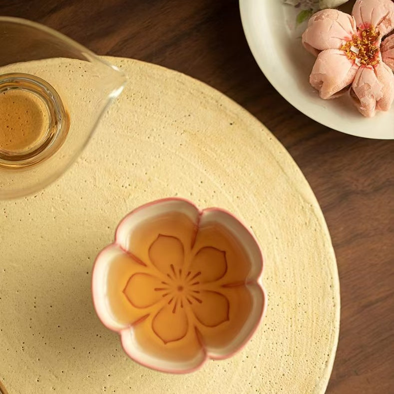 Lard（Jadeite）Glaze Peach Blossom Teacup, Nine Peaches Design-Ceramic Gongfu Tea Cup