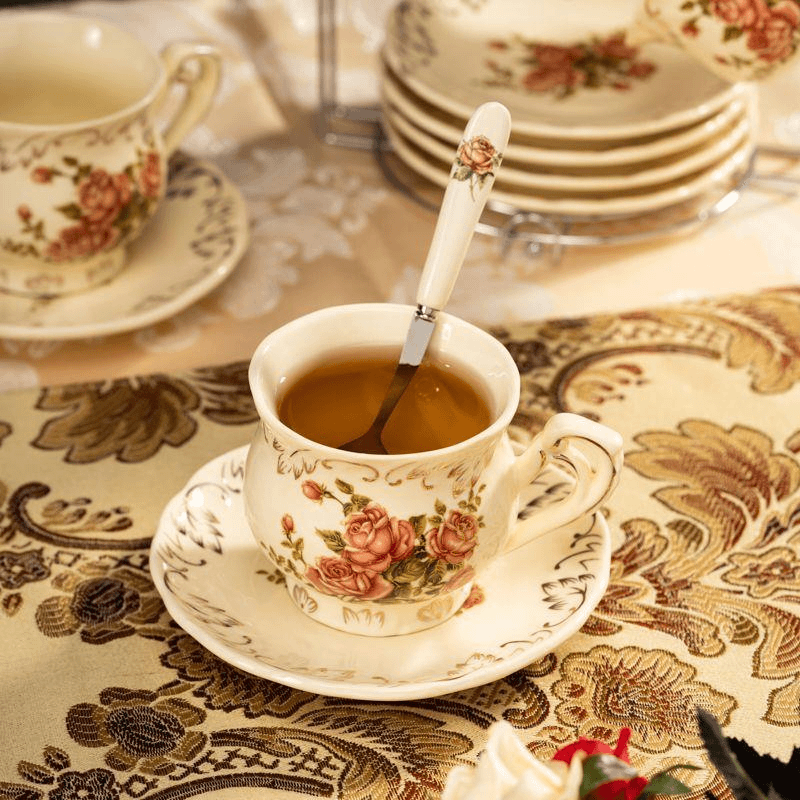 Gold Trim Tea Cup Set, European Coffee Cup & Saucer, Luxury English Afternoon Tea Set