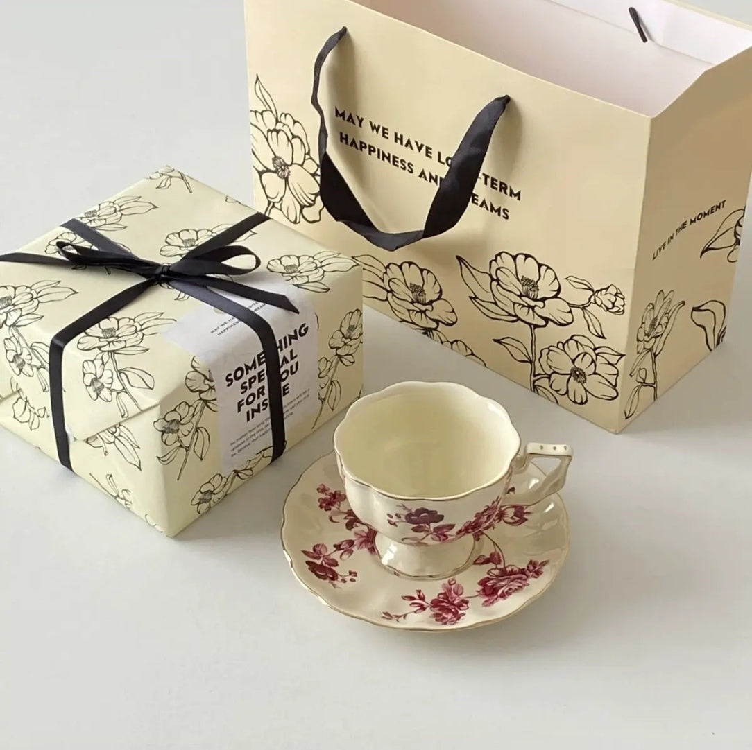 French Afternoon Tea Coffee Cup and Saucer Set - European Ceramic Tea Cup Gift Box