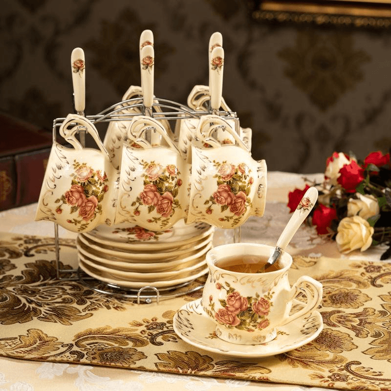 Gold Trim Tea Cup Set, European Coffee Cup & Saucer, Luxury English Afternoon Tea Set