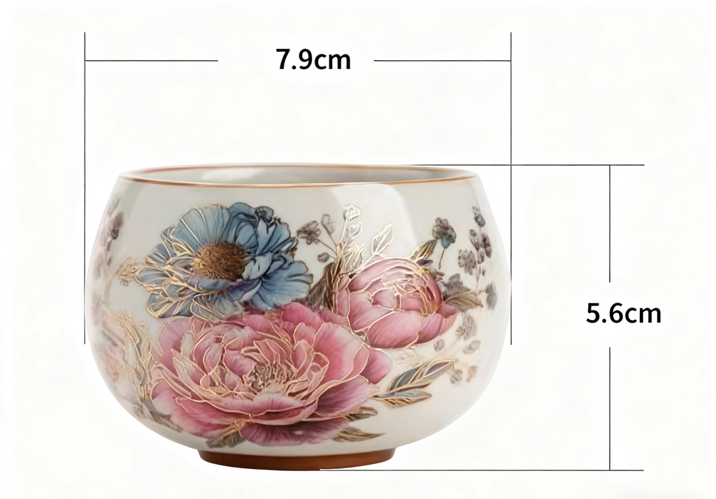 Gold Peony Ru Yao Teacup, Contemporary Gongfu Tea Cup-Personal Use Tea Cup